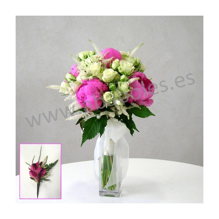Bouquet de Peonías Fucsias y Rosa Ramificada