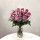 12 Rosas Fucsias de tallo corto